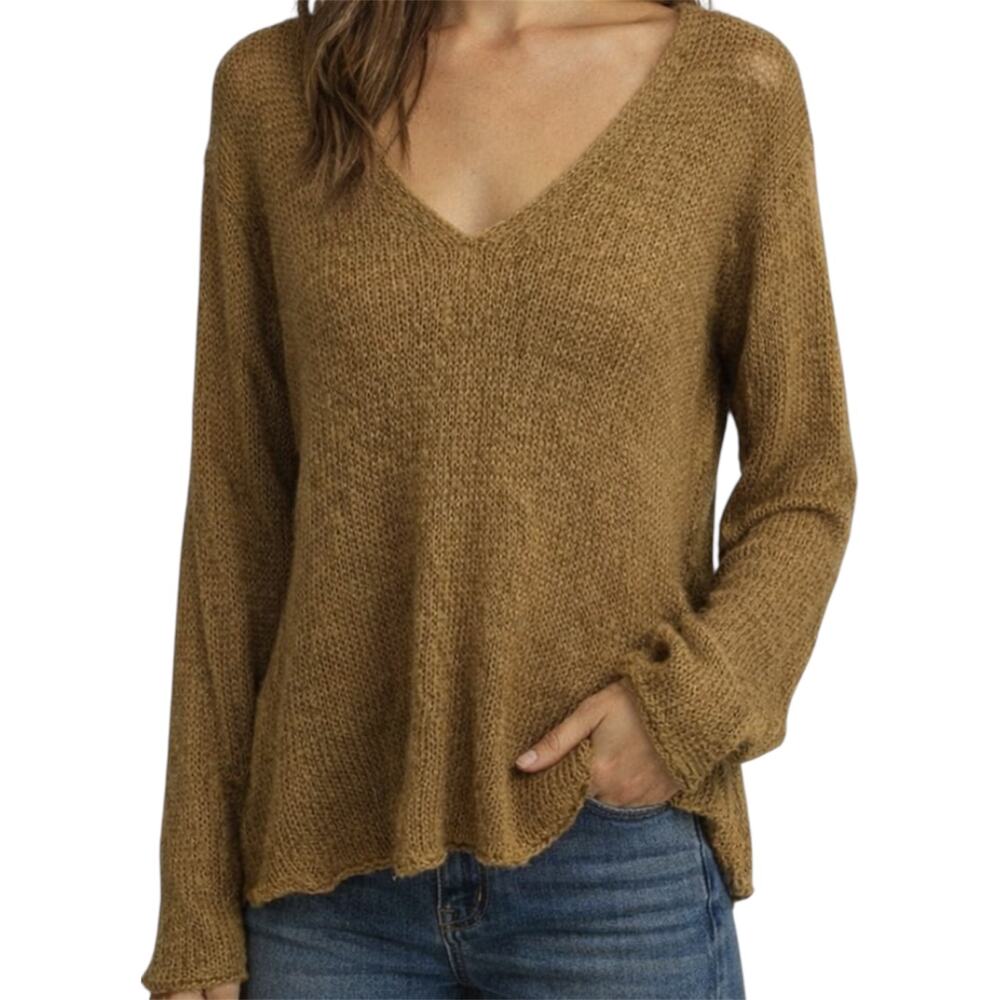 Wooden Ships Mohair Wool Sweater V Neck Pullover Oversized Knit Mustard M/L